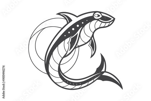 Vector fish silhouette art is an animal illustration, a marine design icon of a wild sea symbol