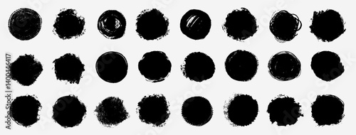  Ink circle brush strokes hand drawn in vector. Stamp shape background for design decoration, doodle collection.