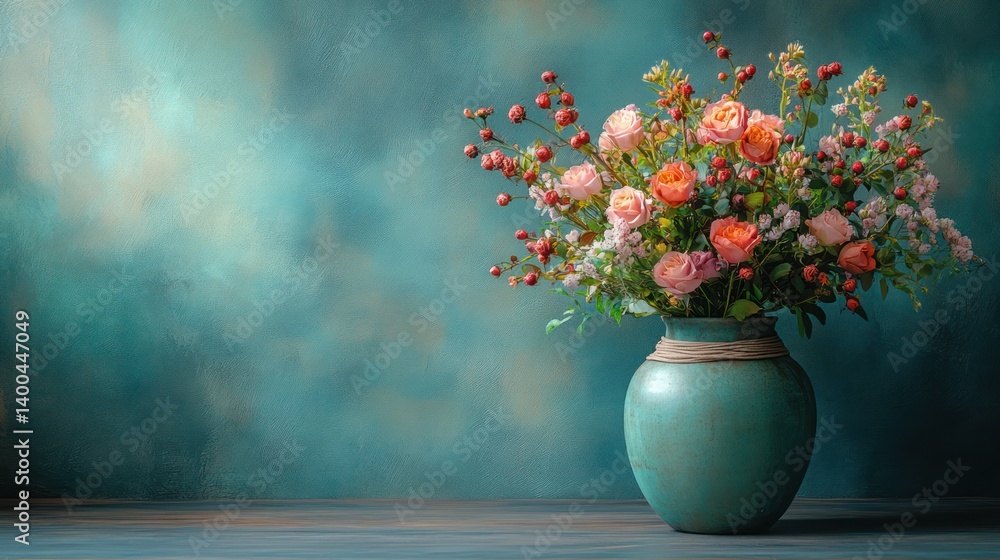 custom made wallpaper toronto digitalFlowers bouquet teal vase still life