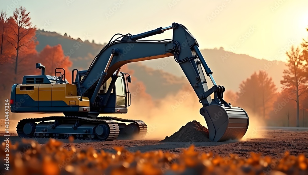 Close-Up of Excavator Digging at Construction Site – Heavy Equipment Earthmoving Scene