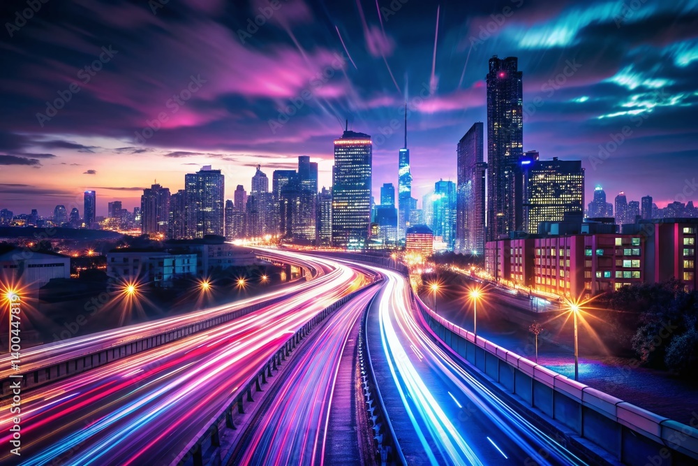 Fototapeta premium Long Exposure Night Cityscape: Hushed Urban Serenity