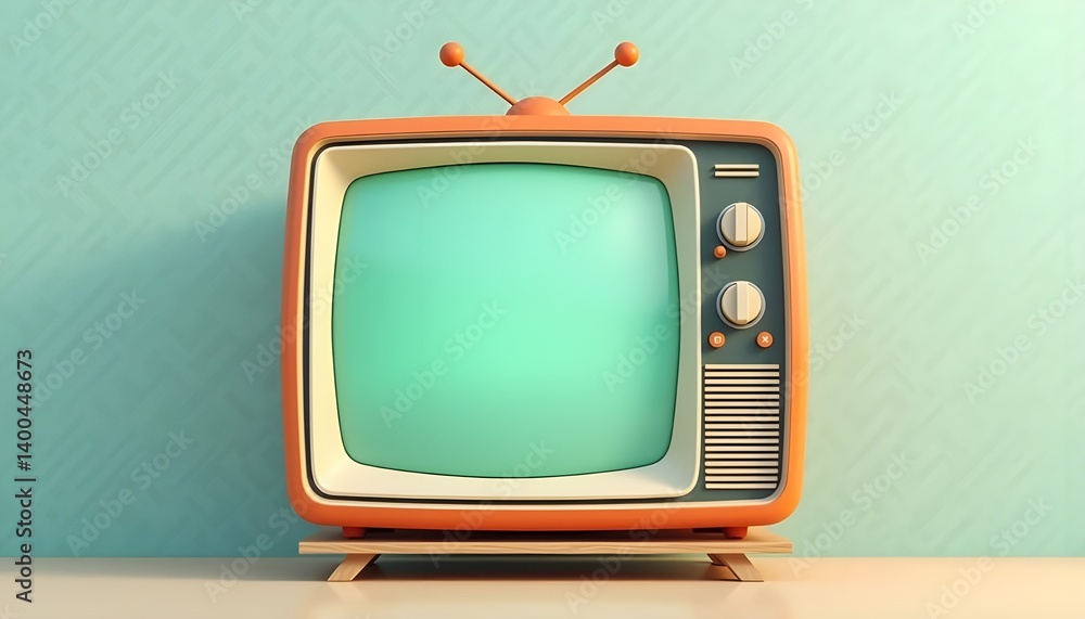 Retro Vintage TV on Table with Aquamarine Wall Background