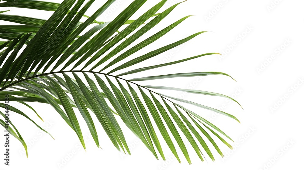 Obraz premium Close-up of vibrant palm fronds against a white backdrop. Healthy, lush leaves radiate a tropical feel