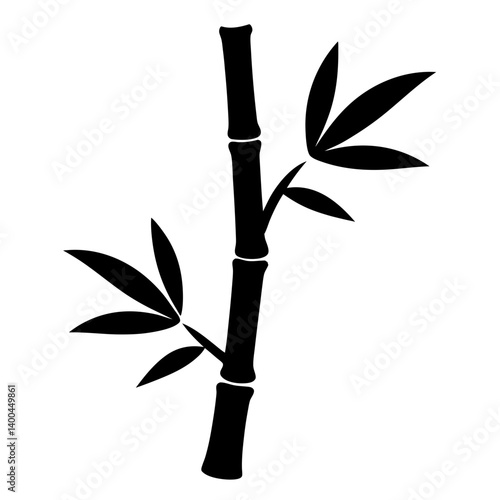 Monochrome Bamboo Stalk Illustration with Simple Black and White Design Elements