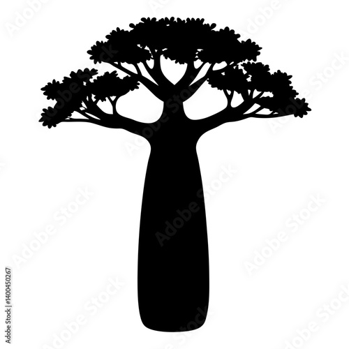 Detailed silhouette of a baobab tree with its iconic bottle shape trunk