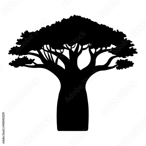 Silhouette of a majestic Baobab tree with its distinctive thick trunk