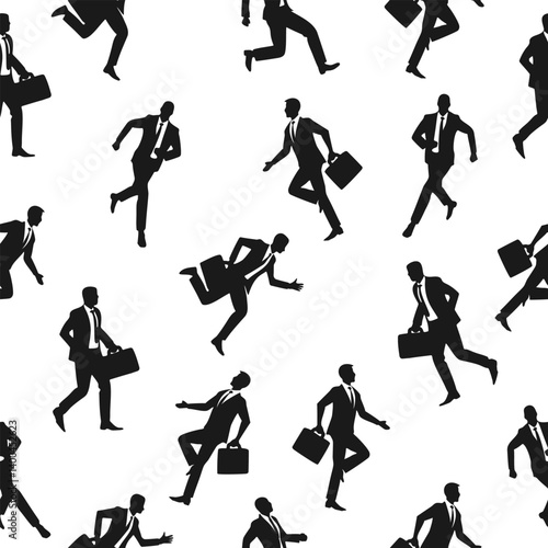 Vector seamless pattern of businessmen silhouettes in various dynamic poses