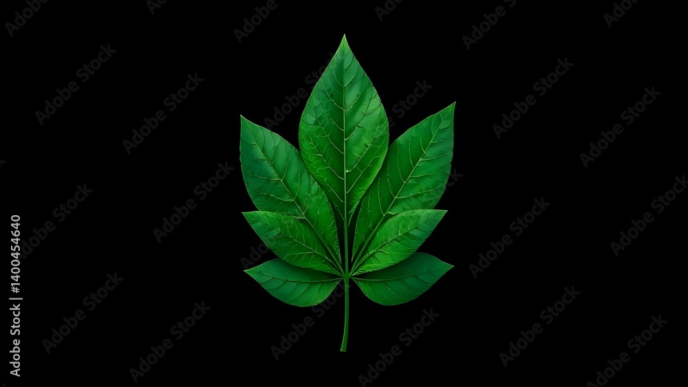 A vibrant 3D cartoon leaf, rich in green hues and detailed veins, beautifully set against a solid black background, creating a striking and animated nature element that stands out with playful charm A vibrant 3D cartoon leaf, rich in green hues and detailed veins, beautifully set against a solid black background, creating a striking and animated nature element that stands out with playful charm