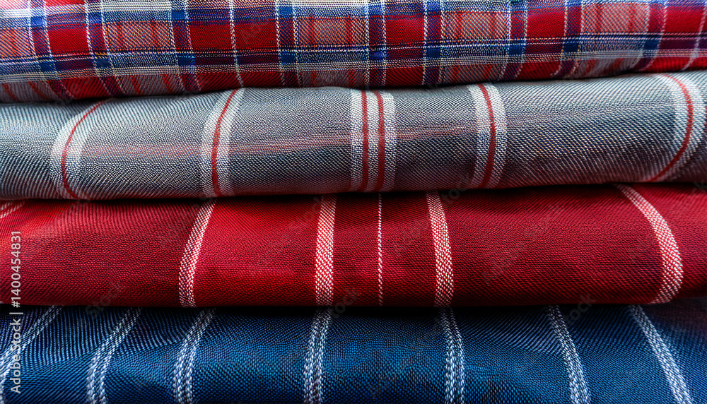 a close up of a red blue and grey plaid fabrica close up of a pile of different colored fabric a close up of a red blue and grey plaid fabrica close up of a pile of different colored fabric