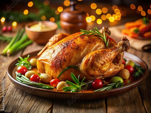Juicy Roasted Chicken Dinner with Colorful Vegetables - Night Photography