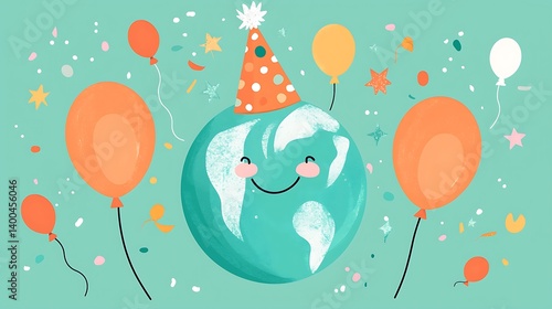 Earth celebrating a happy birthday party
