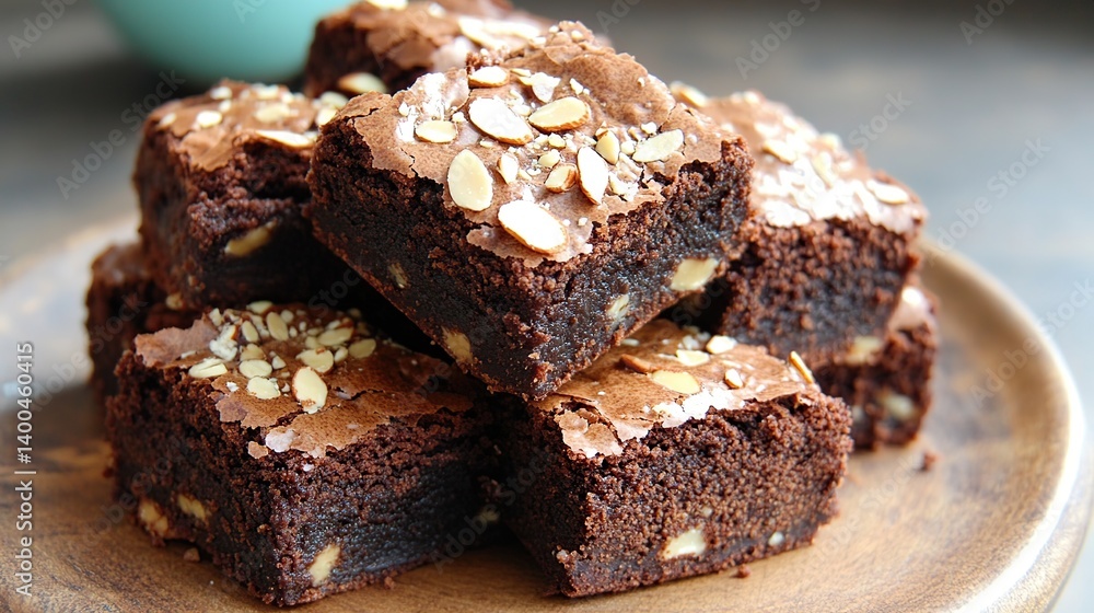 Fudgy brownies with almond flakes sprinkled on top, perfect for satisfying your sweet tooth