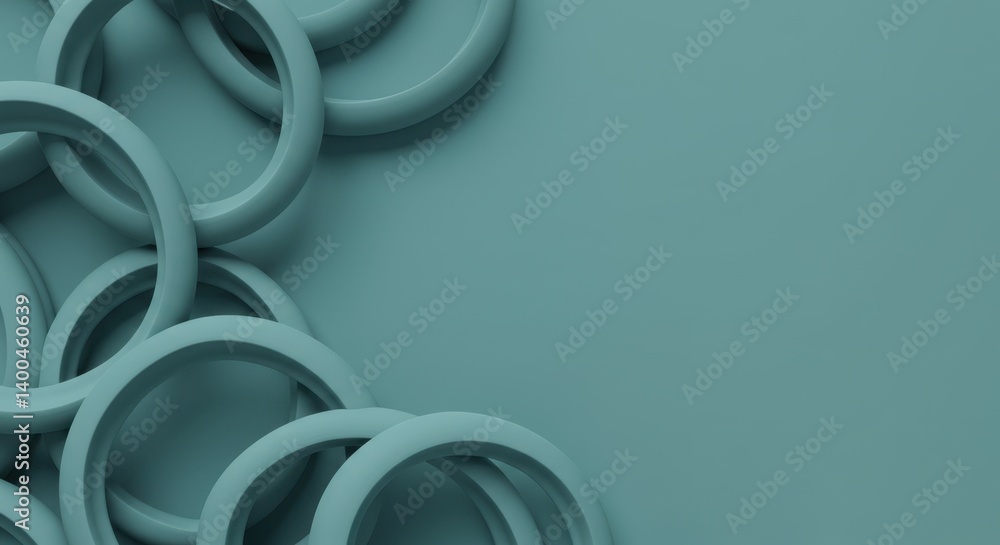 Fototapeta premium Abstract Teal Rings Background Design: Interlocking Circles Pattern on a Solid Teal Surface