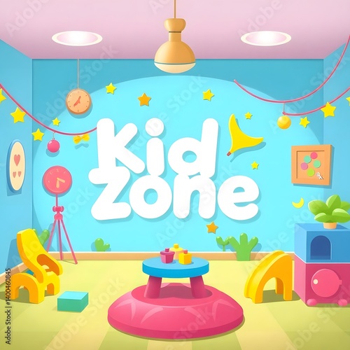 3D Kids Zone text effect style poster art illustration design.