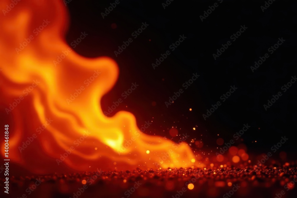 Fiery orange flame with bright sparks against a deep black background , abstract, mystical Fiery orange flame with bright sparks against a deep black background , abstract, mystical