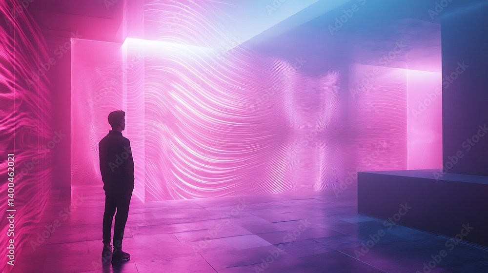 A solitary figure contemplates a vibrant, neon-lit, futuristic space. A solitary figure contemplates a vibrant, neon-lit, futuristic space.
