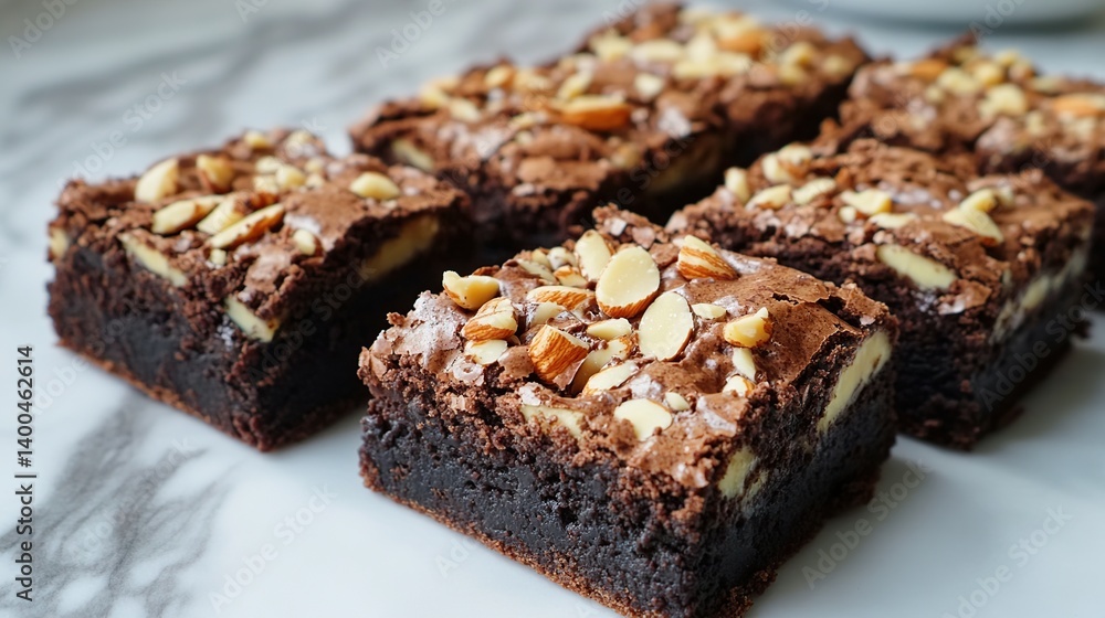 Gooey brownies with an almond topping, perfect for indulging in chocolate goodness