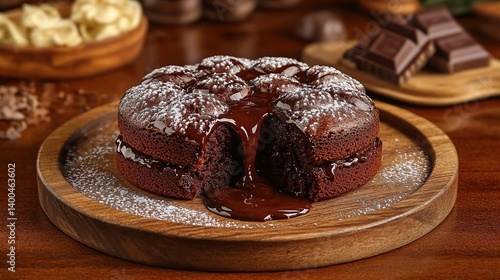 Obraz na płótnie Chocolate lava cake with molten chocolate center, soft cake surrounding a gooey molten center w salonie