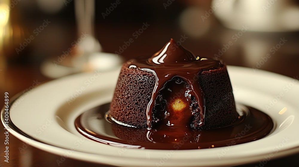 Chocolate lava cake with molten chocolate center, soft cake surrounding a gooey molten center