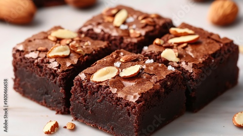 Obraz na płótnie Chocolate brownies with fudgy texture and sprinkled with toasted almonds w salonie
