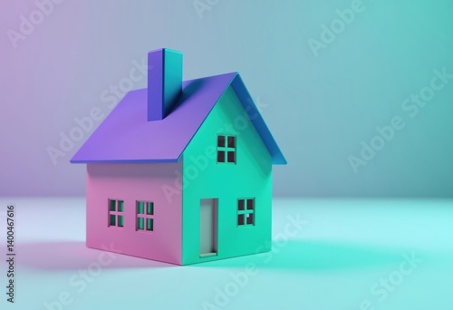 Wallpaper Mural Modern Cardboard House in Gradient Neon Lighting Representing Contemporary Housing and Urban Real Estate Concepts Torontodigital.ca