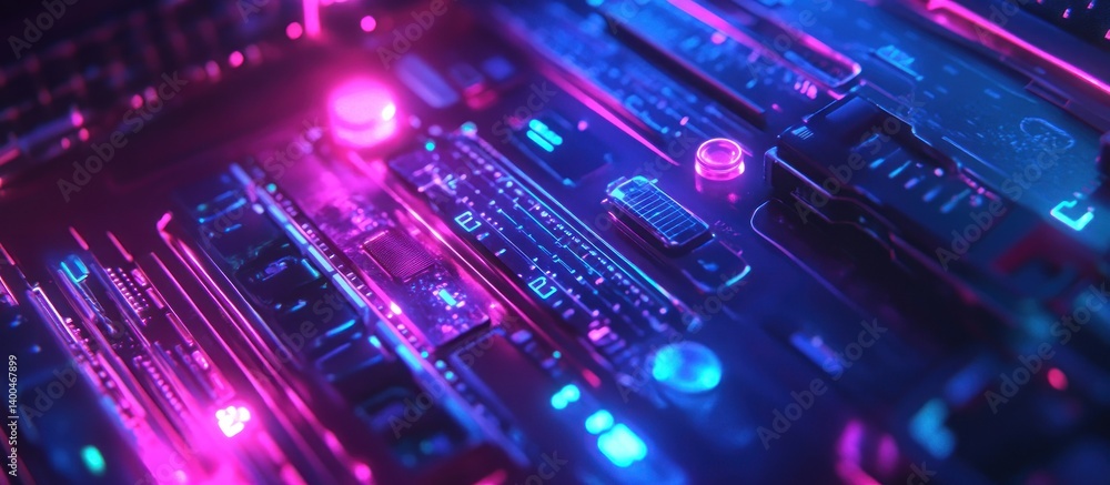 Futuristic technology background with glowing neon pink and blue circuits. Futuristic technology background with glowing neon pink and blue circuits.