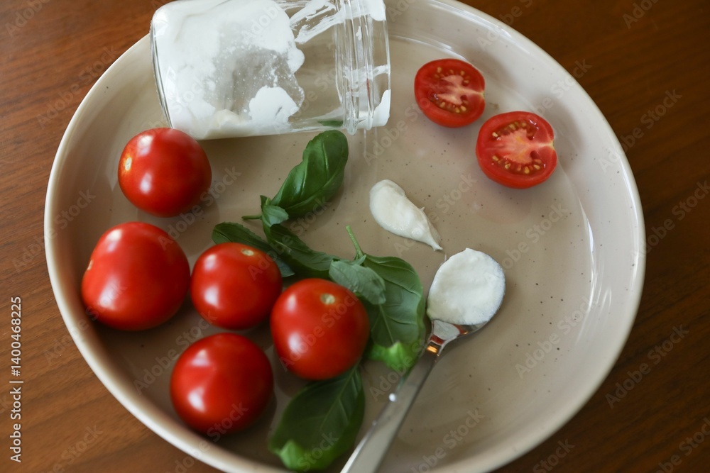 Mozzarella with tomatoes and basil Mozzarella with tomatoes and basil