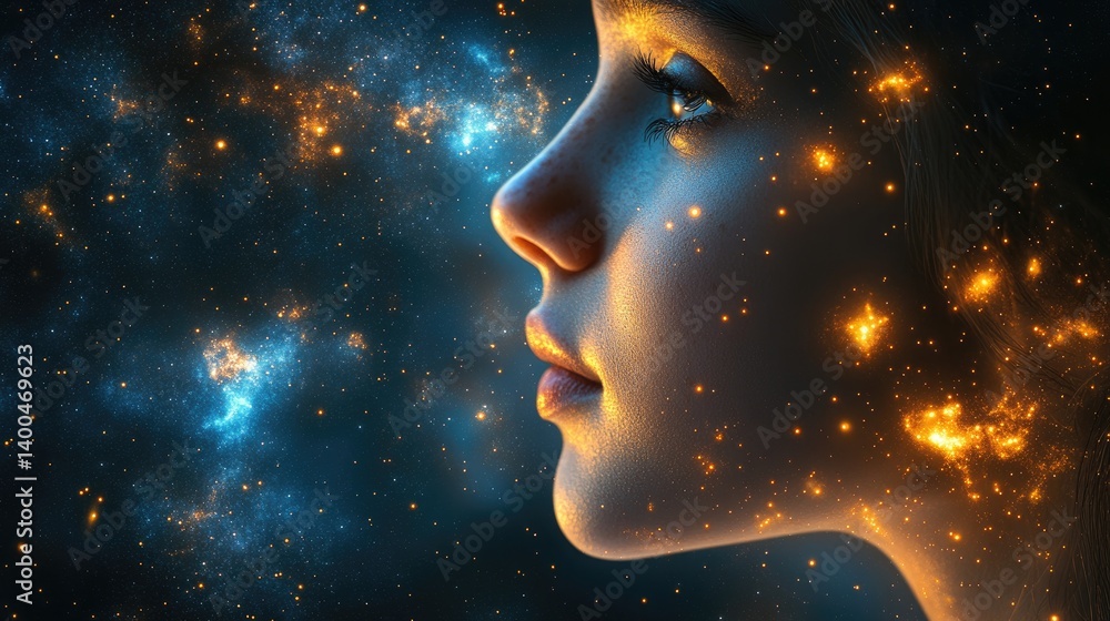 Child's face, lit by cosmic glow Child's face, lit by cosmic glow
