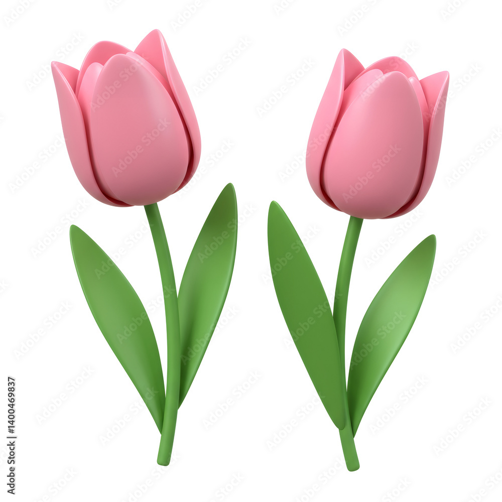 Two Pink Tulips 3D Render Illustration Two Pink Tulips 3D Render Illustration