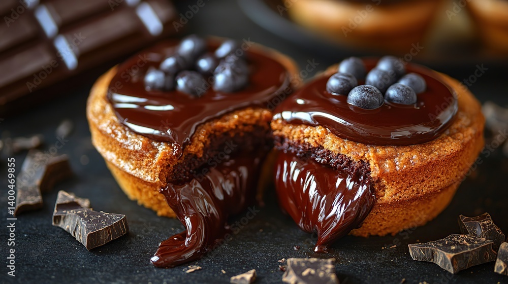 Chocolate lava cake with molten chocolate center, gooey chocolate center surrounded by soft outer cake