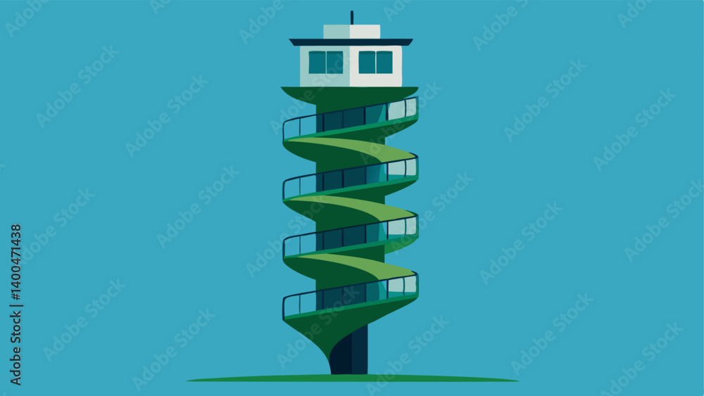 GravityDefying Spiral Tower A tall slender tower spirals upwards in an impossible fashion. The building twists as it rises with flat sections extending horizontally at irregular GravityDefying Spiral Tower A tall slender tower spirals upwards in an impossible fashion. The building twists as it rises with flat sections extending horizontally at irregular