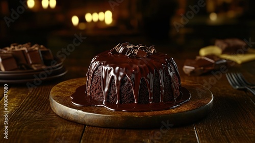 Obraz na płótnie Chocolate lava cake with molten chocolate center, gooey chocolate center surrounded by soft outer cake w salonie