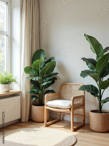 Modern natural room with green plant collection