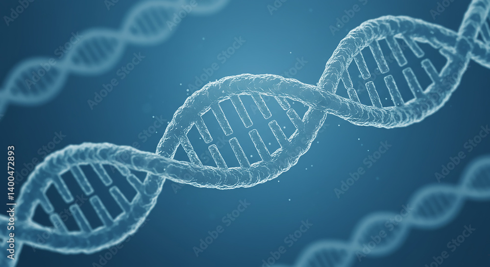 Close up of a dna double helix strand on a light blue background with a shallow depth of field Close up of a dna double helix strand on a light blue background with a shallow depth of field