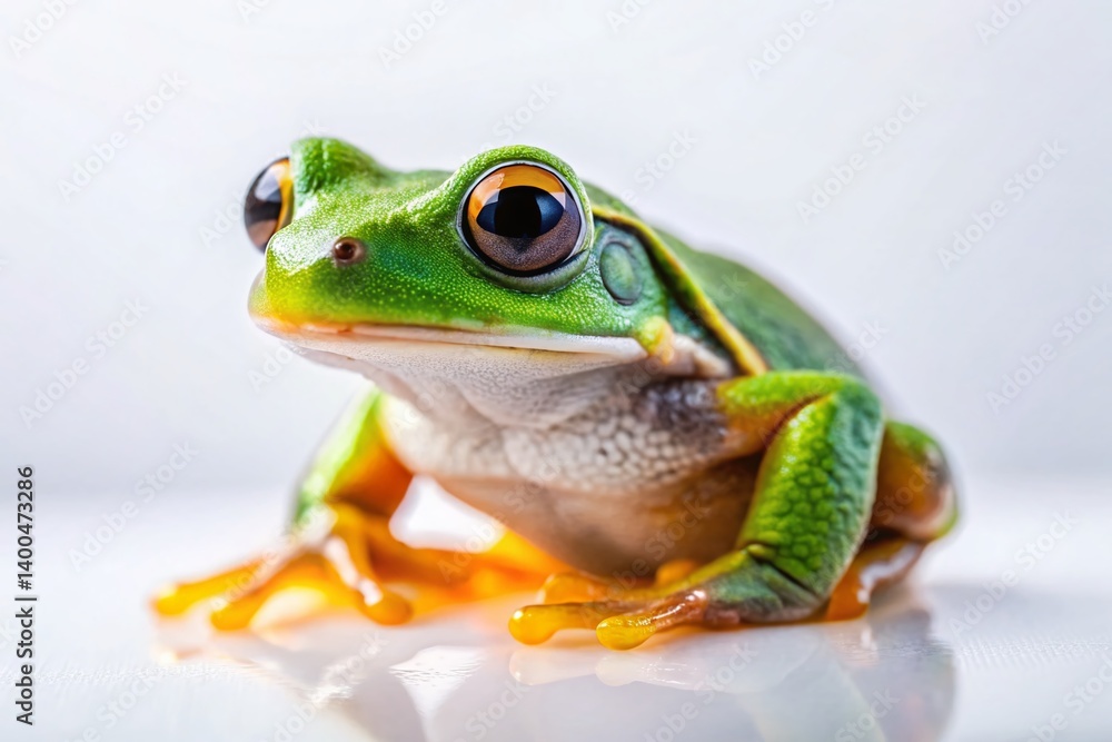 Obraz premium Happy Tree Frog Panoramic Stock Photo: Skeptical Amphibian on White Background
