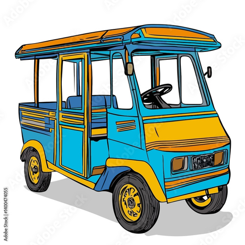 Blue tuk tuk cartoon 