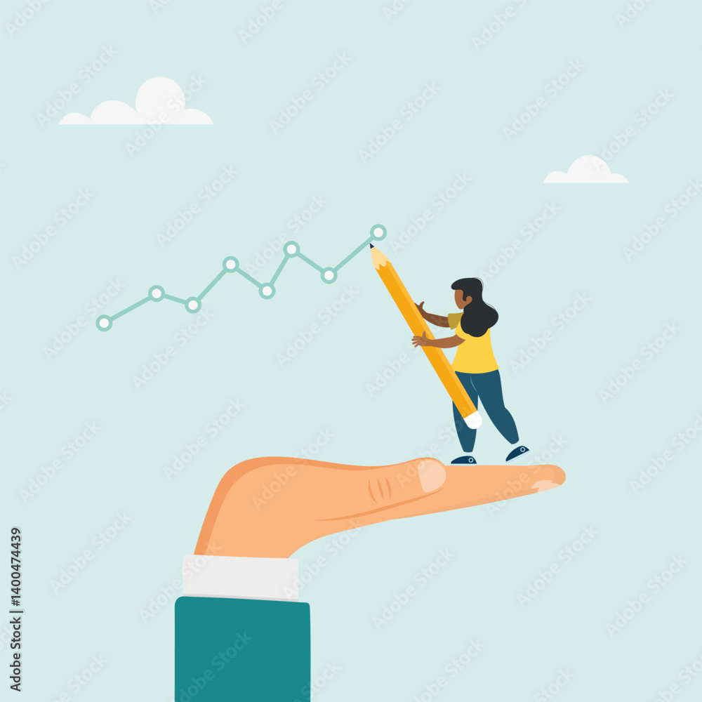 Obraz premium Help to achieve success in business, help to achieve success with ascending graph. Vector illustration. 