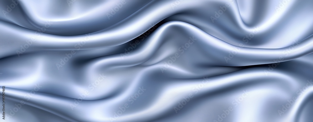 Obraz premium Luxury skincare branding scene with realistic 3D folds of dusty blue pastel satin, matte elegance and flowing curtain textures, modern minimalist spacing for copy