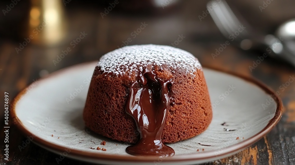 Chocolate lava cake with molten chocolate center, gooey chocolate center surrounded by soft outer cake