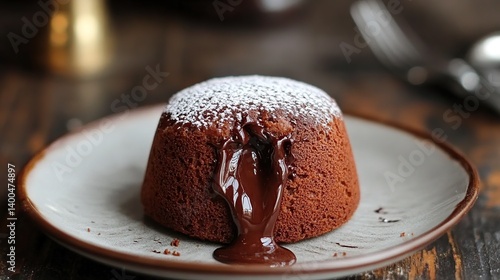 Obraz na płótnie Chocolate lava cake with molten chocolate center, gooey chocolate center surrounded by soft outer cake w salonie