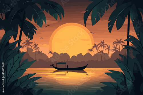 Old wooden boat landscape 