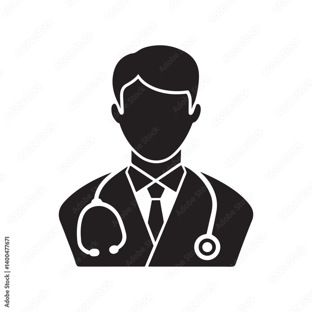 Fototapeta premium Doctor Person Profile Icon with Stethoscope on White Background