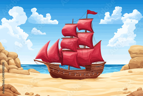 Old wooden ship landscape 