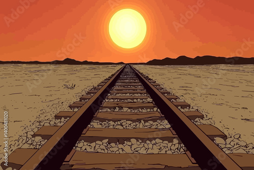 railroad in sunset landscape 