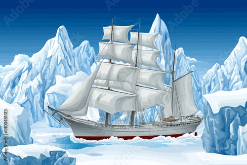 Wooden ship in the snow