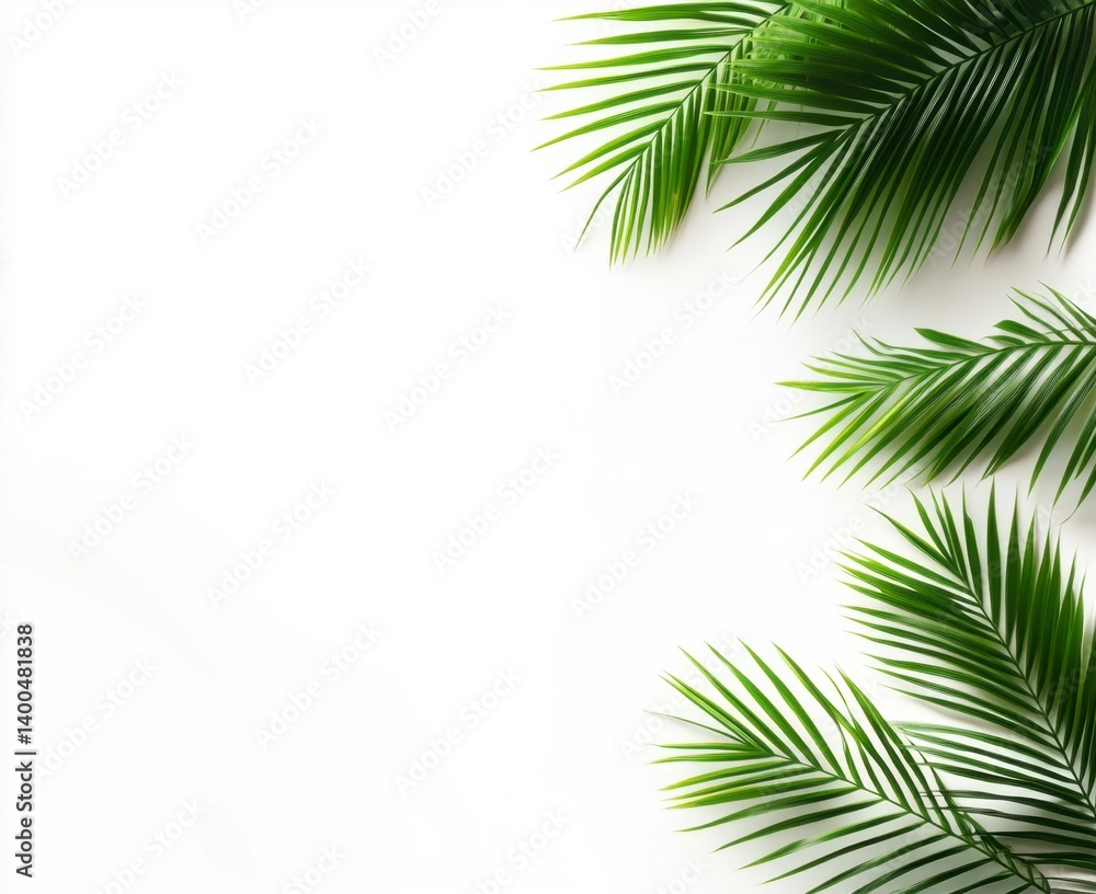 Fototapeta premium Lush Green Palm Leaves Isolated on White Background for Design Use