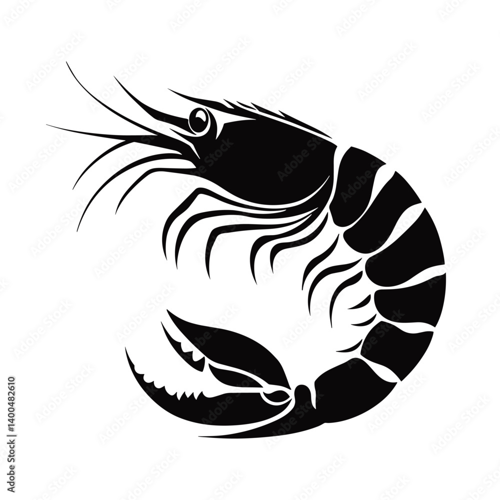 Obraz premium Black silhouette shrimp icon. Simple design element, vector illustration