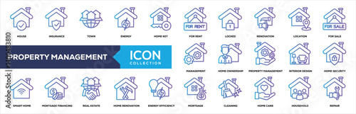Home and Property Management Line Gradient Color Icon Collection