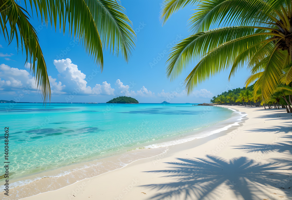 Fototapeta premium Tropical Paradise Beach with Crystal Clear Water and Palm Trees