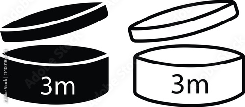Set of Round tub with cap opened black flat and line styles. Periods After Opening 3 months, shelf life vectors illustration. Pao expiration date packaging symbols isolated on transparent background.